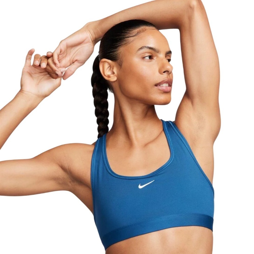 Nikeā Swoosh Dri FIT Blue Sports Bra Racerback Athletic Workout Womens